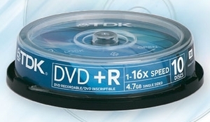 DVD+R4.7 TDK 16x, hengeres egyszer irható DVD, 10 db-os