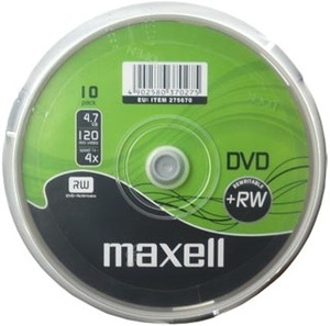 DVD+RW4.7Gb MAXELL 4x, 10 db-os hengeres, újraírható DVD lemez
