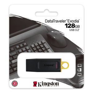 Pendrive 128GB, KINGSTON Data Traveler Exodia, USB 3.2, fekete-sárga