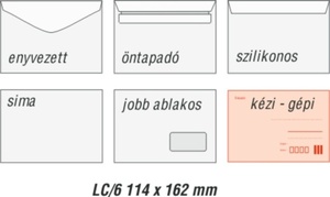 Boríték LC/6, GPV 121308, szilikonos, 1000 db, bélésnyomott, fehér