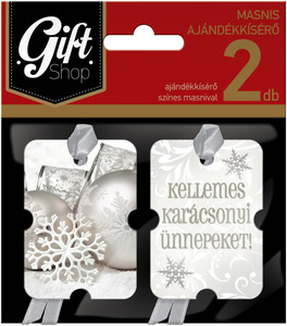 Ajándékkísérő 2db-os masnis GIFT SHOP színes, karácsonyi