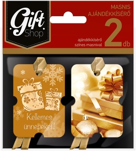 Ajándékkísérő 2db-os masnis GIFT SHOP színes, karácsonyi