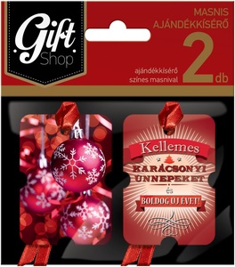 Ajándékkísérő 2db-os masnis GIFT SHOP színes, karácsonyi