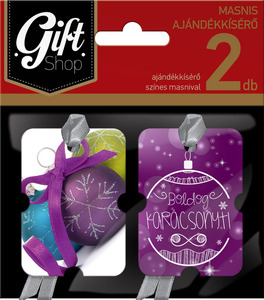 Ajándékkísérő 2db-os masnis GIFT SHOP színes, karácsonyi