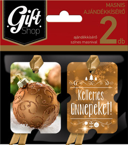 Ajándékkísérő 2db-os masnis GIFT SHOP színes, karácsonyi