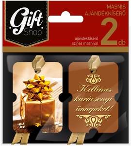 Ajándékkísérő 2db-os masnis GIFT SHOP színes, karácsonyi