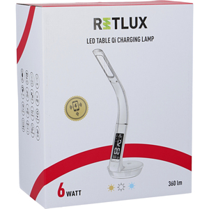 Asztali lámpa, RETLUX RTL 203, 6W, LED, + Qi töltő, 60-300 lm, fehér