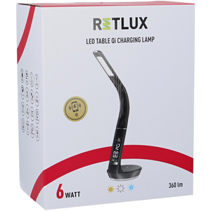 Asztali lámpa, RETLUX RTL 203, 6W, LED, + Qi töltő, 60-300 lm, fekete