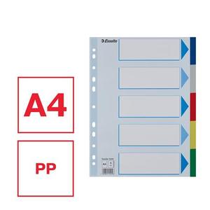 Elválasztó A4, 5 lap, ESSELTE műanyag, többszínű