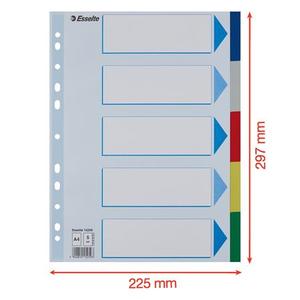 Elválasztó A4, 5 lap, ESSELTE műanyag, többszínű