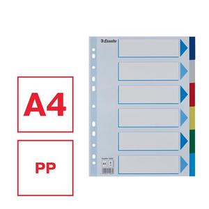 Elválasztó A4, 6 lap, ESSELTE műanyag, 6 színes fül