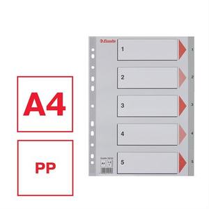 Elválasztó A4, 1-5, ESSELTE műanyag, szürke