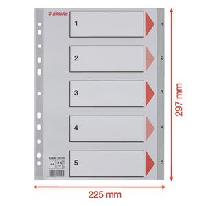 Elválasztó A4, 1-5, ESSELTE műanyag, szürke