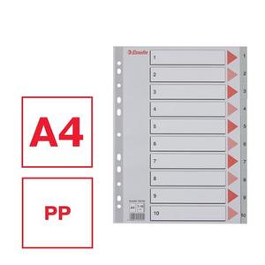 Elválasztó A4, 1-10, ESSELTE műanyag, sorszámozott, szürke