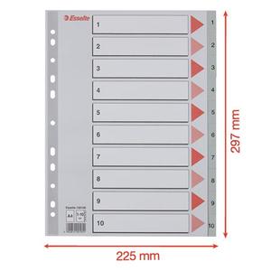 Elválasztó A4, 1-10, ESSELTE műanyag, sorszámozott, szürke