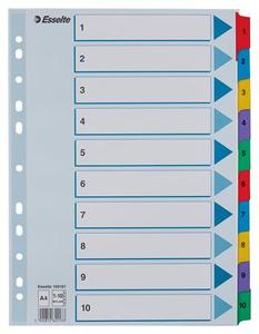 Elválasztó A4, 1-10, ESSELTE Mylar, karton, sorszámozott, fehér