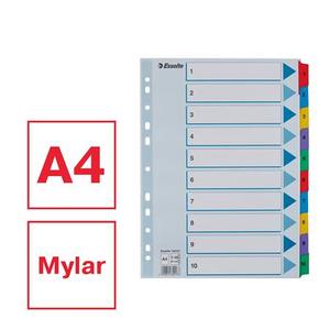 Elválasztó A4, 1-10, ESSELTE Mylar, karton, sorszámozott, fehér
