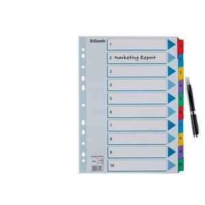 Elválasztó A4, 1-10, ESSELTE Mylar, karton, sorszámozott, fehér