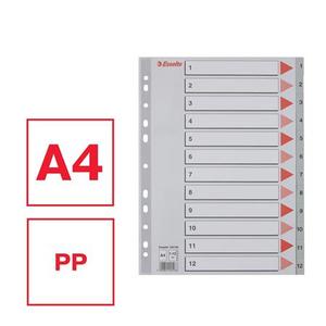 Elválasztó A4, 1-12, ESSELTE műanyag, sorszámozott, szürke