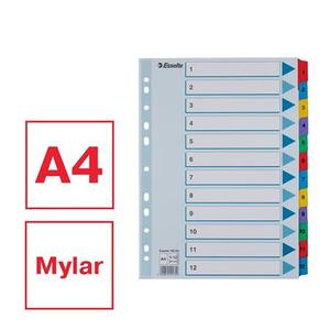 Elválasztó A4, 1-12, ESSELTE Mylar, karton