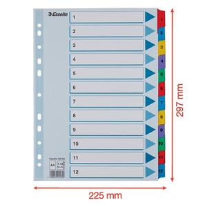 Elválasztó A4, 1-12, ESSELTE Mylar, karton