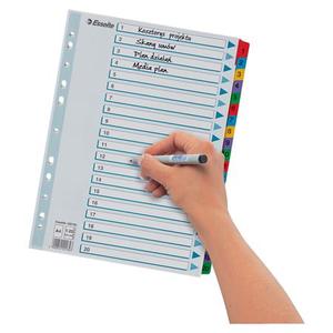 Elválasztó A4, 1-20, ESSELTE Mylar, karton, sorszámozott, fehér