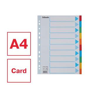 Elválasztó A4, 10 lap, ESSELTE Standard, karton, színes, írható előlap