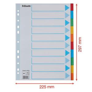Elválasztó A4, 10 lap, ESSELTE Standard, karton, színes, írható előlap