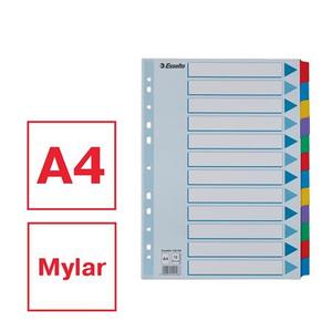 Elválasztó A4, 12 lap, ESSELTE Mylar, karton, laminált, színes fülekkel