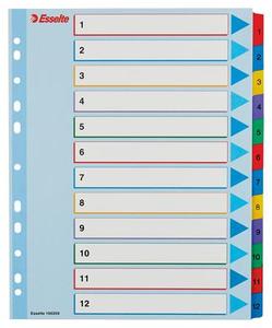 Elválasztó A4, 1-12, ESSELTE karton, sorszámozott, újraírható