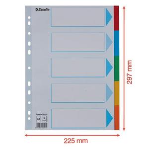 Elválasztó A4, 5 lap, ESSELTE Standard, karton, többszínű