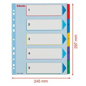 Elválasztó A4, 1-5, ESSELTE, karton, laminált karton, újraírható