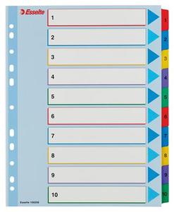 Elválasztó A4, 1-10, ESSELTE, karton, laminált karton, újraírható