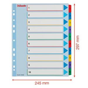 Elválasztó A4, 1-10, ESSELTE, karton, laminált karton, újraírható