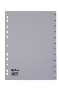 Elválasztó A4, Jan-Dec, SPOKO 0417, műanyag, szürke