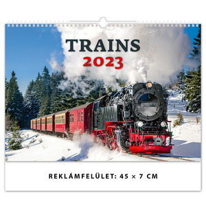 Falinaptár Trains, fekvő, 450x315 mm, spirálos, 14 lap, képes