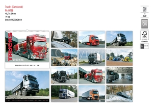 Falinaptár 485x340 mm, fekvő, TRUCKS, spirálos, 14 lapos, képes