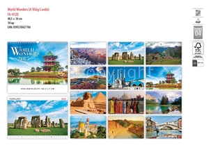 Falinaptár 485x340 mm, fekvő, WORLD WONDERS, spirálos, 14 lapos, képes