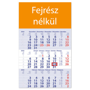 Speditőr naptár 1 tömb, 3 havi Primus Club, Fejrész nélkül, kék-vörös