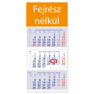 Speditőr naptár 3 tömb, 3 havi Medium Club, Fejrész nélkül