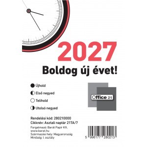 Asztali napt&aacute;r 21TA, 2027. &eacute;v, &aacute;ll&oacute;, heti, h&aacute;tlap n&eacute;lk&uuml;l, 54 lap, feh&eacute;r