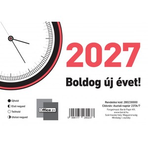 Asztali napt&aacute;r 23TA, 2027. &eacute;v, &aacute;ll&oacute;, heti, h&aacute;tlap n&eacute;lk&uuml;l, 54 lap, feh&eacute;r
