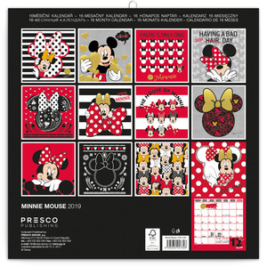 Falinaptár 30x30cm, MINNIE, képes, tűzött, havi, 7 lap, 16 hónap.