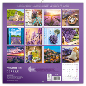 Falinaptár 30x30cm, PROVENCE, illatos, képes, tűzött, 7 lap, 16 hónap