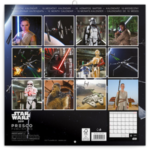 Falinaptár 30x30cm, STAR WARS II, képes, tűzött, havi, 7 lap, 16 hónap