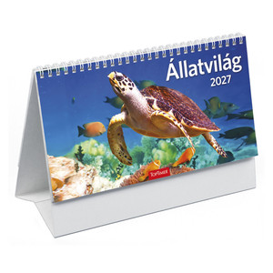 Asztali napt&aacute;r TOPTIMER T058, &Aacute;llatvil&aacute;g, &aacute;ll&oacute;, feh&eacute;r t&aacute;bl&aacute;val 2027.