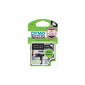Betűnyomó kazetta 12mm x 3m, DYMO D1, tartós, fekete alapon fehér