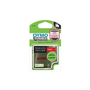 Betűnyomó kazetta 12mm x 3m, DYMO D1, tartós, piros alapon fehér