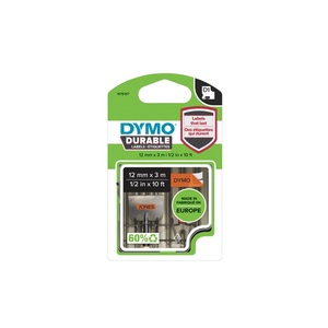 Betűnyomó kazetta 12mm x 3m, DYMO D1, tartós, narancs alapon fekete