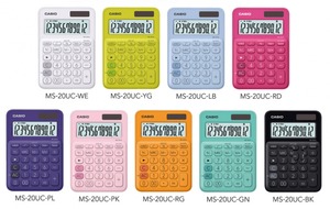 Számológép CASIO MS-20UC, 12 számjegyű, elem + napelemes, piros